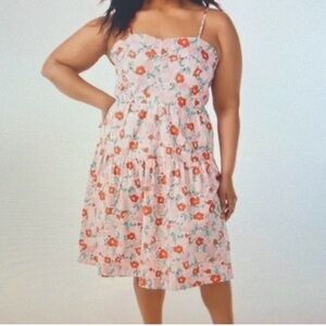 Floral Pink Midi Dress with Orange Blooms
